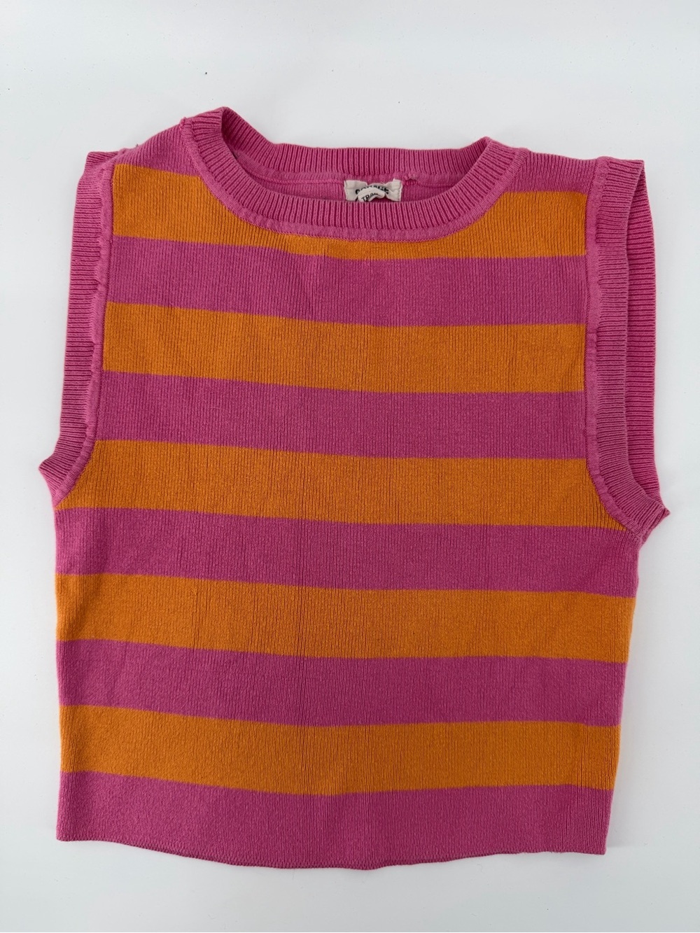 Garage Pink Orange Striped Knit Sweater Vest Cropped Tank Top Y2K XS